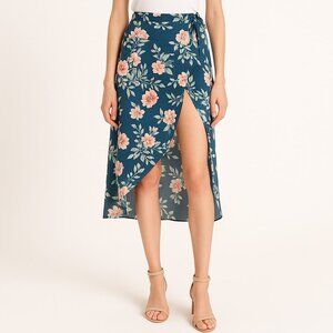 Leith Grey Green Garden Floral Print Wrap Skirt With Shorts Womens Size XXL, 2XL